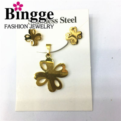 European and American foreign trade jewelry clover stainless steel earring + pendant set