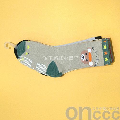 Stall Bear Pattern Gray Mid-Calf Children‘s Socks Socks with Non-Slip Rubber Soles Non-Slip Socks Room Socks