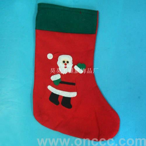 HS-1070 Red Non-Woven Fabric Green Mouth Applique Christmas Stockings