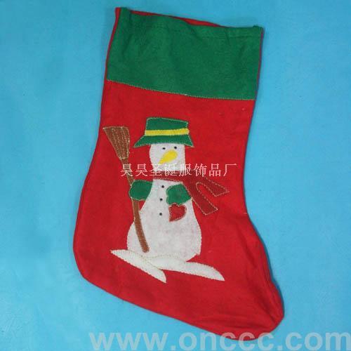 hs-1070 red non-woven fabric green mouth applique christmas socks red green bottom snowman christmas socks