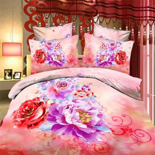 Snow Pigeon Home Textile Twill 3D Polyester Cotton Active Printed Four-Piece Bedding Set Autumn and Winter Warm Essential Bedding Factory Direct Sales-_-Jade Lotus
