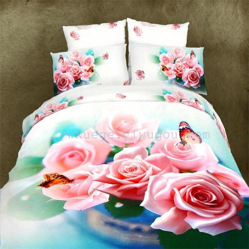 Home Textile Bedding Pure Plant Big Flower Series 130G Four-Piece Set Colorfast Factory Direct Sales --- Riverside