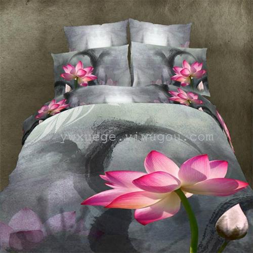 snow pigeon bedding boutique printed four-piece bedding set 200 x230cm lotus 1.5 m， 1.8 m bed， four-piece set of warm bed， factory direct sales
