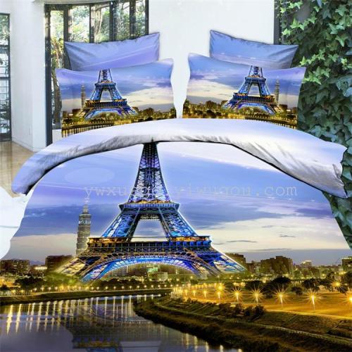bedding twill 3d reactive printing 130g fabric variety of factory direct sales-paris night view