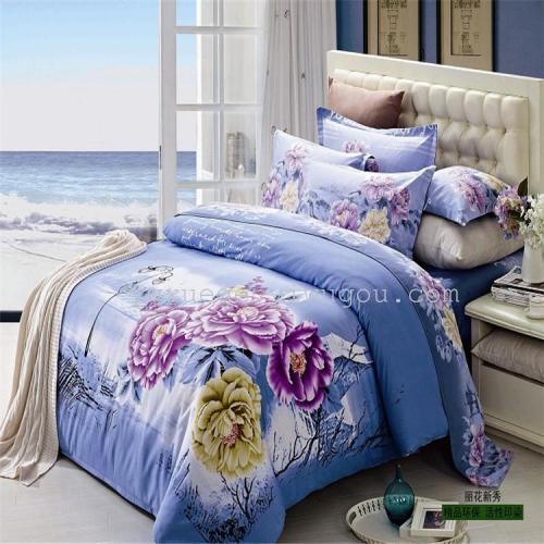 Home Textile 3D Four-Piece Set Twill Three-Dimensional Large Flower Bed Sheet European Bedding Four-Piece Set 1.5 M 1.8 M Bedding Four-Piece Set Factory Direct Sales Lihua New Show