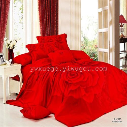 Home Textile Bedding Four-Piece Twill Brushed Four-Piece Three-Dimensional Large Flower 3D Bed Sheet Four-Piece Bedding Four-Piece Set Manufacturer direct Sales Beauty Appointment 