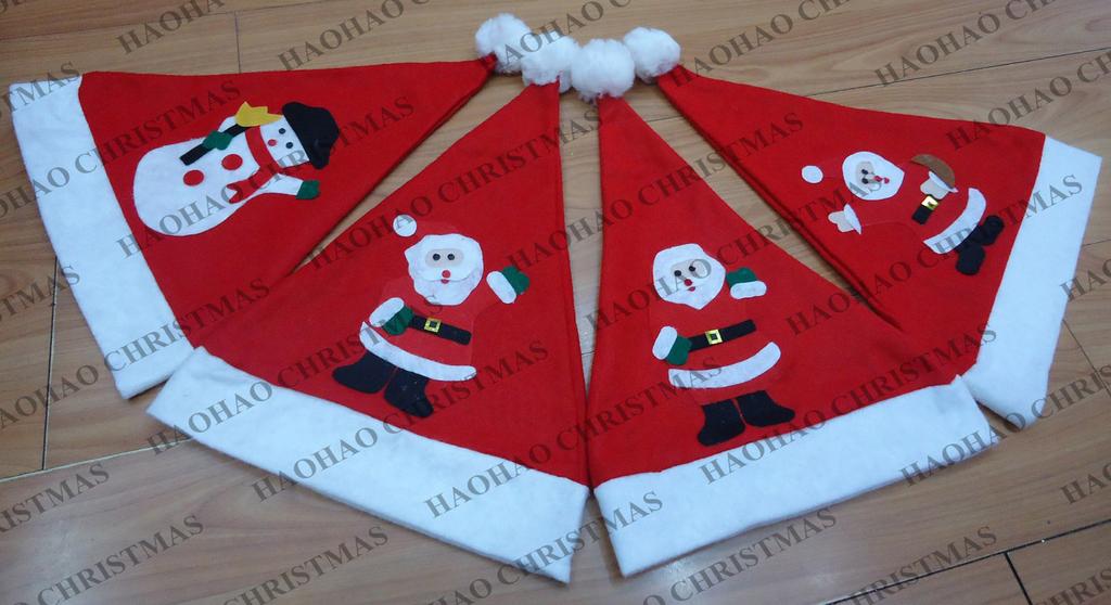 大红无纺布贴花圣诞帽