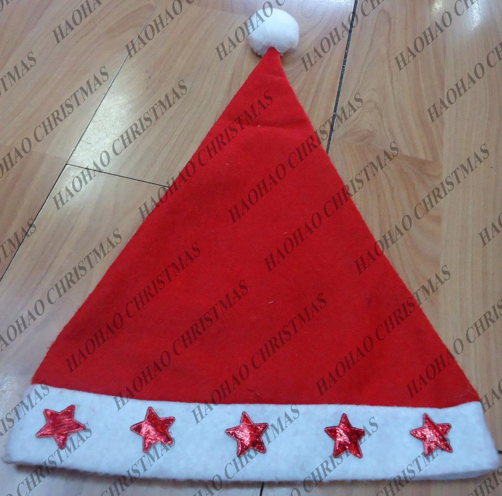 大红无纺布贴五角星圣诞帽