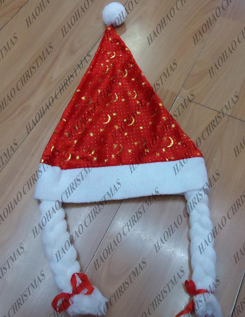 大红金丝绒烫金星星月亮女帽