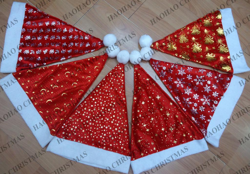 大红无纺布印金圣诞帽