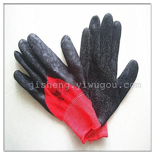 wholesale thirteen needle red yarn black nylon semi-hanging crepe gloves dipped wear-resistant gloves labor protection gloves
