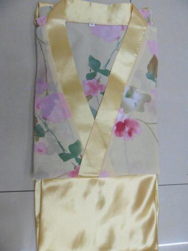 summer women‘s silk chiffon suspenders pajamas sexy short sleeve treatment nightdress nightgown two pieces 2014
