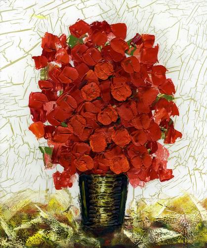 纯手绘厚油油画 花卉花瓶景物酒店家具装饰画过道电表箱古典油画