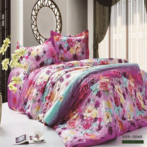snow pigeon home textile shu xiang cotton four-piece set color floral pattern a wide range of foreign trade domestic sales quality assurance-floral fragrance