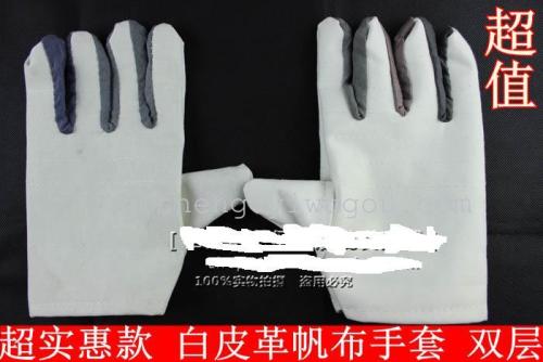 White Leather Gloves/Double Canvas Gloves Double Layer/Labor Gloves Wholesale/Work Gloves Protective Gloves 