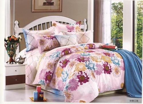 Snow Pigeon Bedding Cotton Four-Piece Series Cotton Foreign Trade Four-Piece Quilt Cover Bed Sheet Active Printing and Dyeing Factory Direct Sales-Poetic Jiangnan