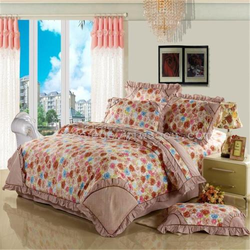 snow pigeon home textile reactive printing and dyeing faded 100% cotton bedding cotton korean style bed sheet type four-piece set-happy love