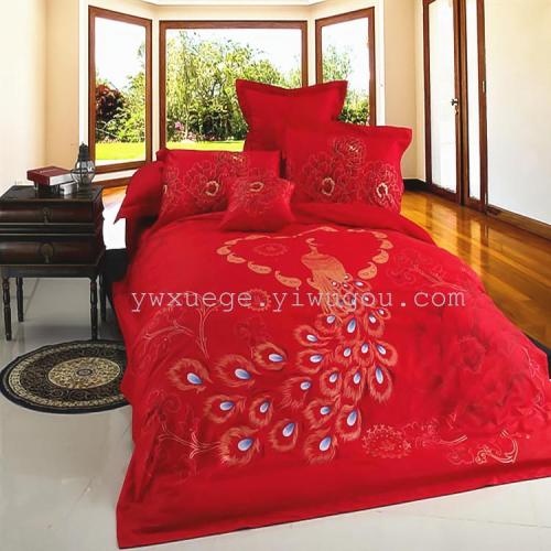Snow Pigeon Home Textile New Wedding Four-Piece Set Wedding Bedding Red Jacquard Embroidery Phoenix Legend （Red） Factory Direct Sales