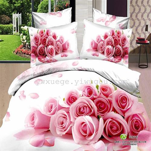 3d large oil painting flower cotton four-piece wedding bedding elegant hot selling rose fragrance factory direct sales bedding