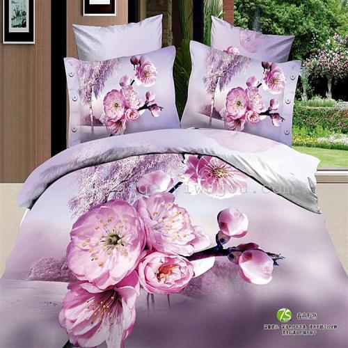 export ink painting flower and grass series 3d cotton active bedding four-piece wholesale spring feeling dim
