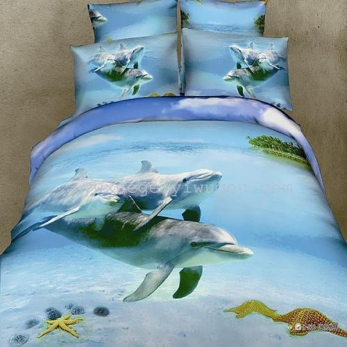 pure cotton 3d bedding foreign trade order 3d positioning pure cotton underwater world factory direct bedding four-piece set
