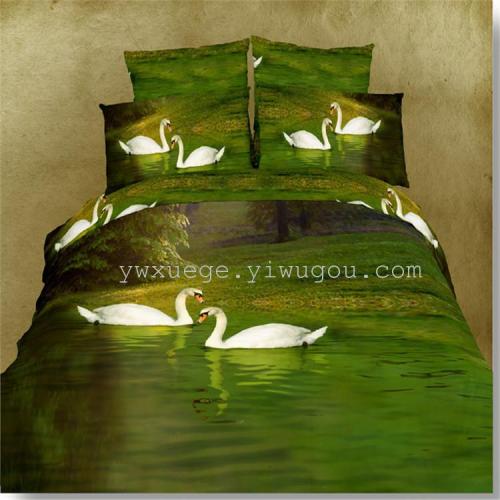 Foreign Trade Snow Pigeon Home Textile Authentic Oil Painting Bedding High-Grade Cotton Active Printing Freshwater Riverside Wholesale 