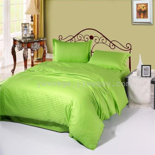 Solid Color Simple Style Hotel Hotel Bedding Four-Piece Cotton Satin Satin Stripe Quality Assurance Wholesale 