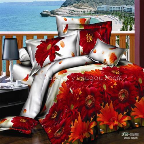 Polyester Cotton Active 3D Large Flower Four-Piece Bedding Set Factory Direct Sales First Love Feelings