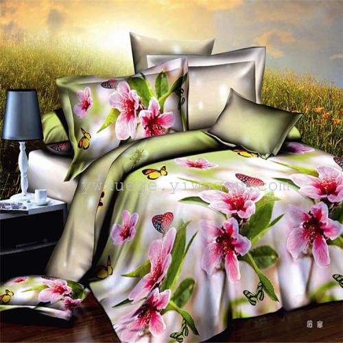 Four-Piece Bedding Set Wholesale Foreign Trade Environmental Protection Active Printing and Dyeing 3D Osaka Flower Series Bedding Factory Direct Sales --- Butterfly Love