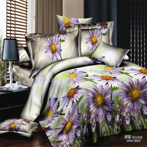 Foreign Trade Export Four-Piece Bedding Set Polyester/Cotton Four-Piece Set 3D Reactive Printing and Dyeing Factory Direct Sales --- Purple Romantic