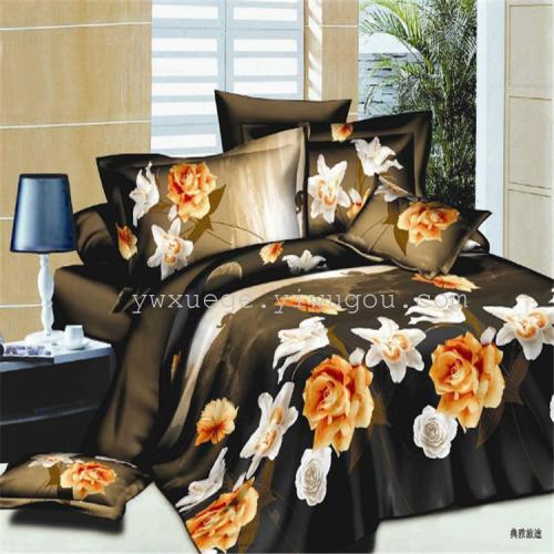 Home Textile Bedding 3D Polyester/Cotton Four-Piece Set Natural Green Printing and Dyeing Factory Direct Sales Elegant Journey