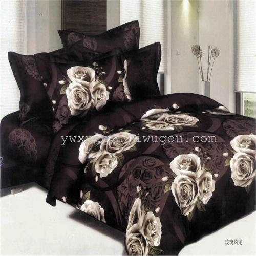 foreign trade bedding four-piece polyester cotton personality 3d large oil painting rose agreement four-piece bedding wholesale