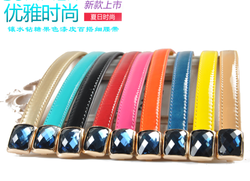 rhinestone a pair of buckles women‘s thin belt women‘s korean-style all-match candy color decoration women‘s thin belt