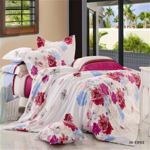 New Bedding Cotton Four-Piece Set Active Printing Non-Fading Breathable Good Quality Assurance Factory Direct Sales Flower Fragrance Story