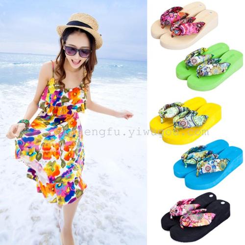 Factory Direct Sales Korean Style Fashion Platform Slippers Beach Slippers High Heel Flip-Flops