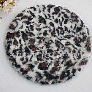 Rabbit Fur Leopard Print Fashion Cap Winter Women‘s Korean Style Cute Knitting Woolen Cap Rabbit Fur Hat Women‘s Fashion Hat