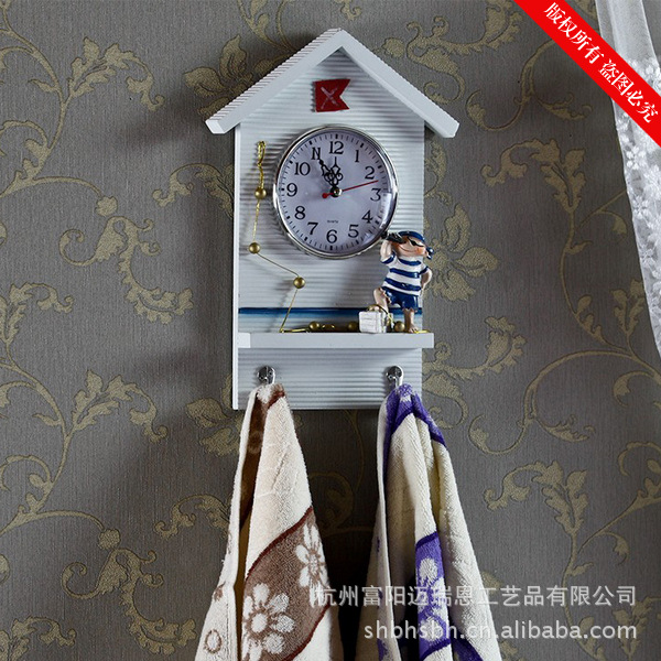 地中海风格木质 可爱挂钩 家居饰品 钟表MA07136A/B