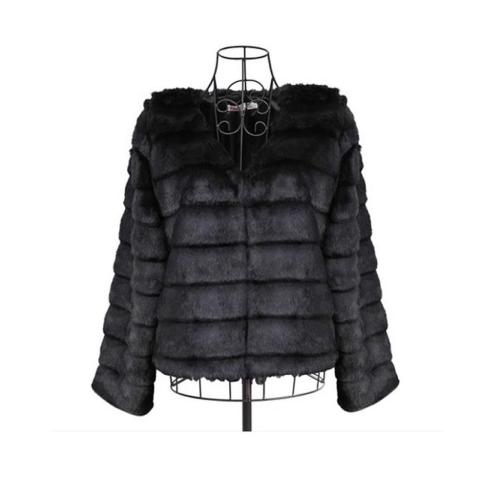Black Short Style Rabbit Fur Coat Faux Fur Coat Slim Fit Fashion Women‘s Wear