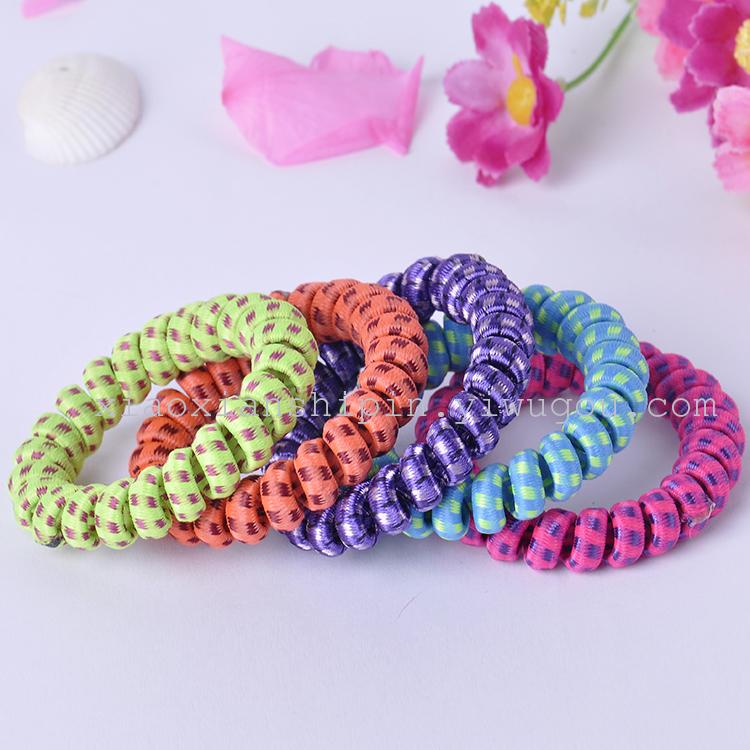 厂家批发韩版发饰不伤发电话线发圈发绳头绳扎头发格子织线手环
