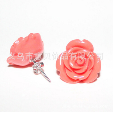 Coral coral natural powdery rose earring Stud jewelry 925 Silver hypo-allergenic ear acupuncture