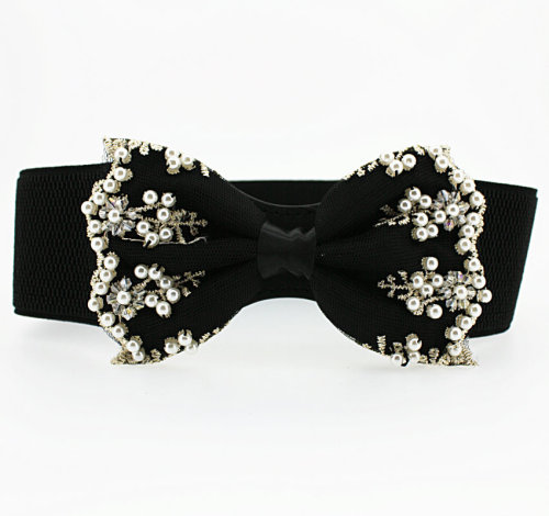 sweet pearl bow women‘s waist seal fashion trendy decoration belt bow wide waist seal
