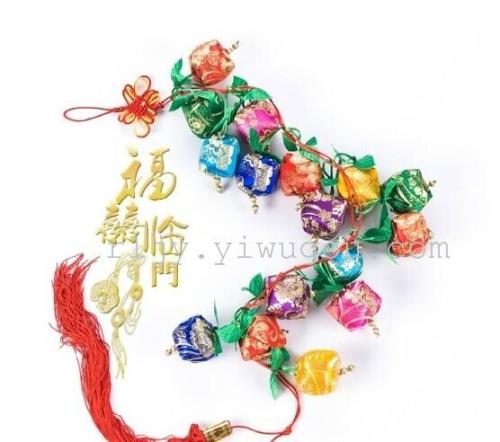 Chinese Knot Flocking Fabric Colorful Gilding Fu Character Rope Embroidered Chili String Lucky Bag String