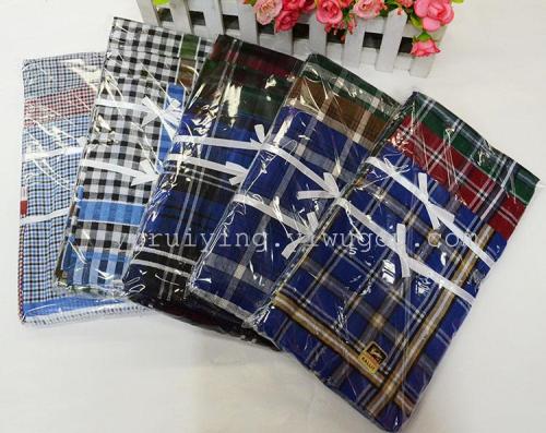 Factory Supply Export Foreign Trade High Quality Men‘s 495d Plaid Handkerchief Polyester Cotton Handkerchief Yarn-Dyed Handkerchief