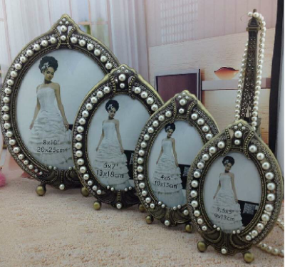 Vintage classical luxury photo frame photo frame high quality zinc alloy inlaid Pearl Crystal alloy frame soft Assembly decorated