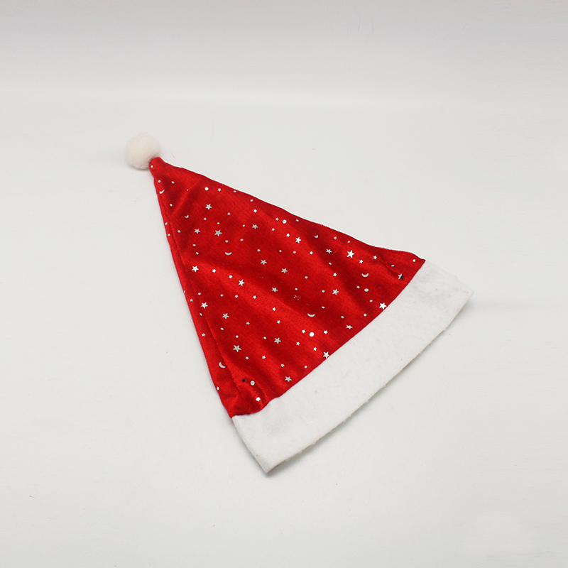 大红金丝绒银片星月普通圣诞帽