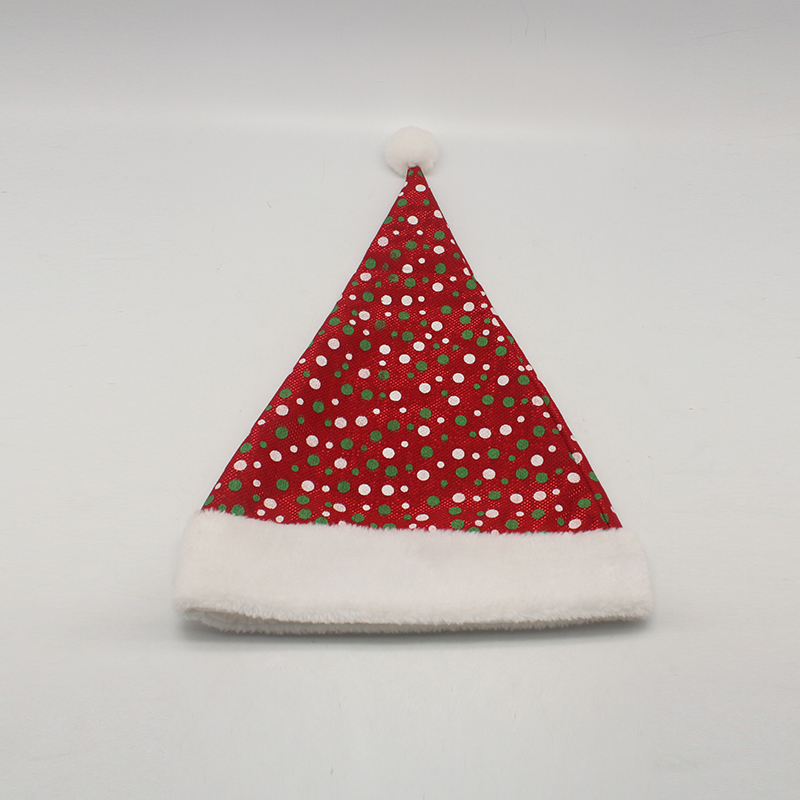 红色短毛绒金线点子帽