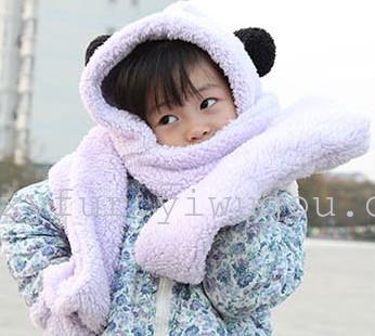 Children‘s 3-8-Year-Old Scarf Hat Gloves Integrated Double Ball