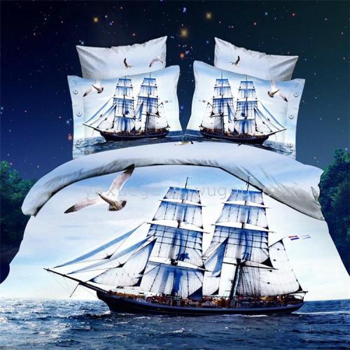 Wholesale and Retail Home Textile Bedding Four-Piece Twill 3D Large Flower Series Colorfast Reactive Printing and Dyeing Factory Direct Sales --- Voyage