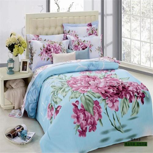 Foreign Trade Personality Trend Brushed Fixed Version Big Flower Type 3D Active Printed Four-Piece Bedding Set Factory Direct Sales