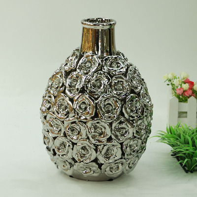 Gao Bo Decorated Home Silver Rose flower vase ceramic vase handmade flower ceramic crafts home decoration